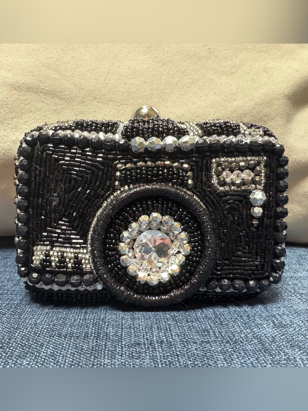 From India to You Viral Beaded Camera Clutch with Crystal Embellishment